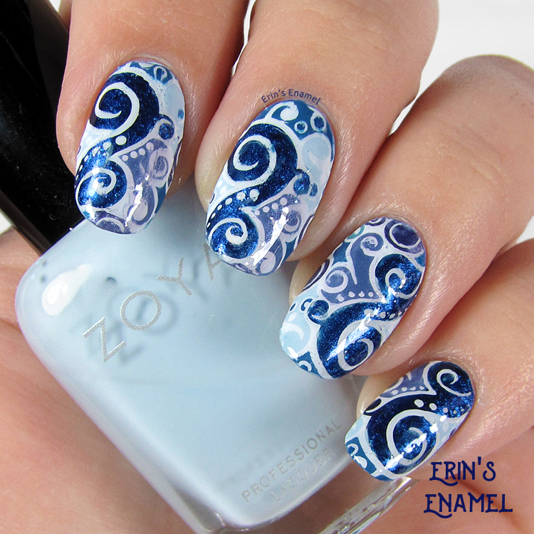31DC2017: Day 5 - Blue Stamping Decals (All Zoya Polishes) | Erin's Enamel